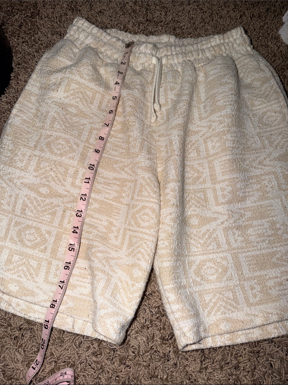 IMAN Cream Geometric Terry Athletic Shorts
